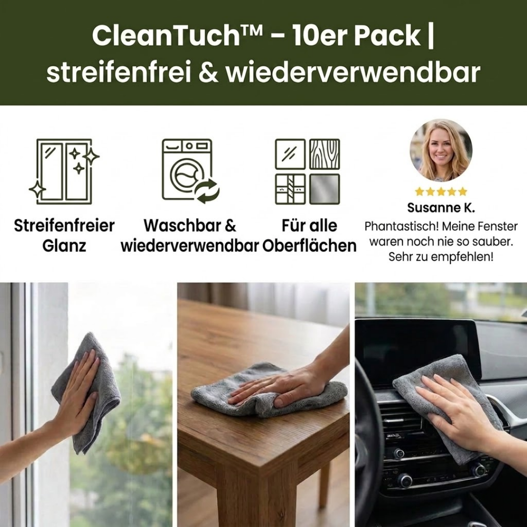 CleanTuch™ - Streifenfreie Reinigung mit wiederverwendbaren Mikrofasertüchern!