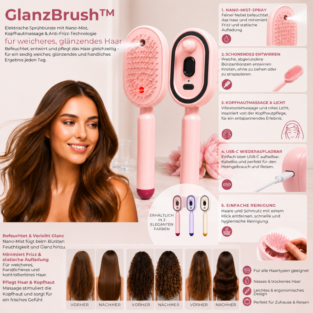GlanzBrush™ - Schluss mit Frizz — weiches und glänzendes Haar auf Knopfdruck!